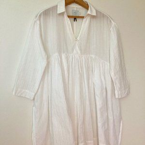 White Gathered Collared Tunic Size 10 HD in Paris